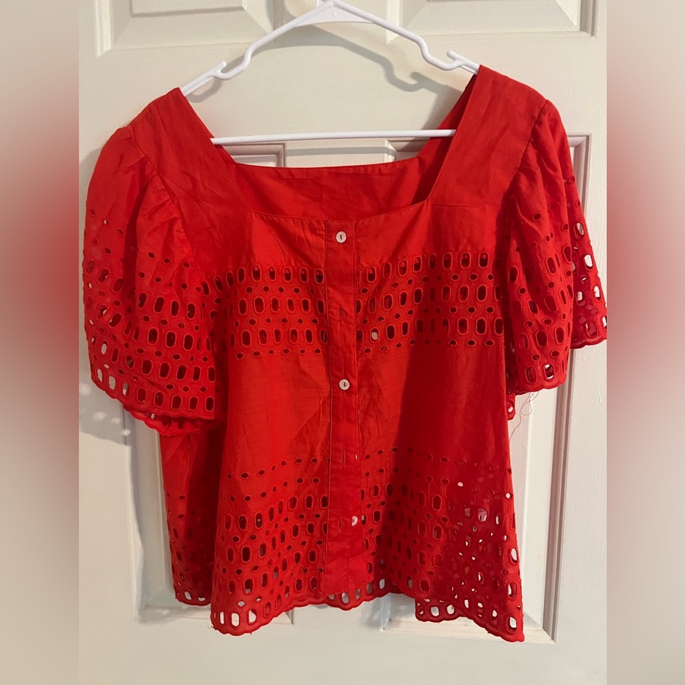Calypso St. Barth orange Eyelet Blouse LARGE